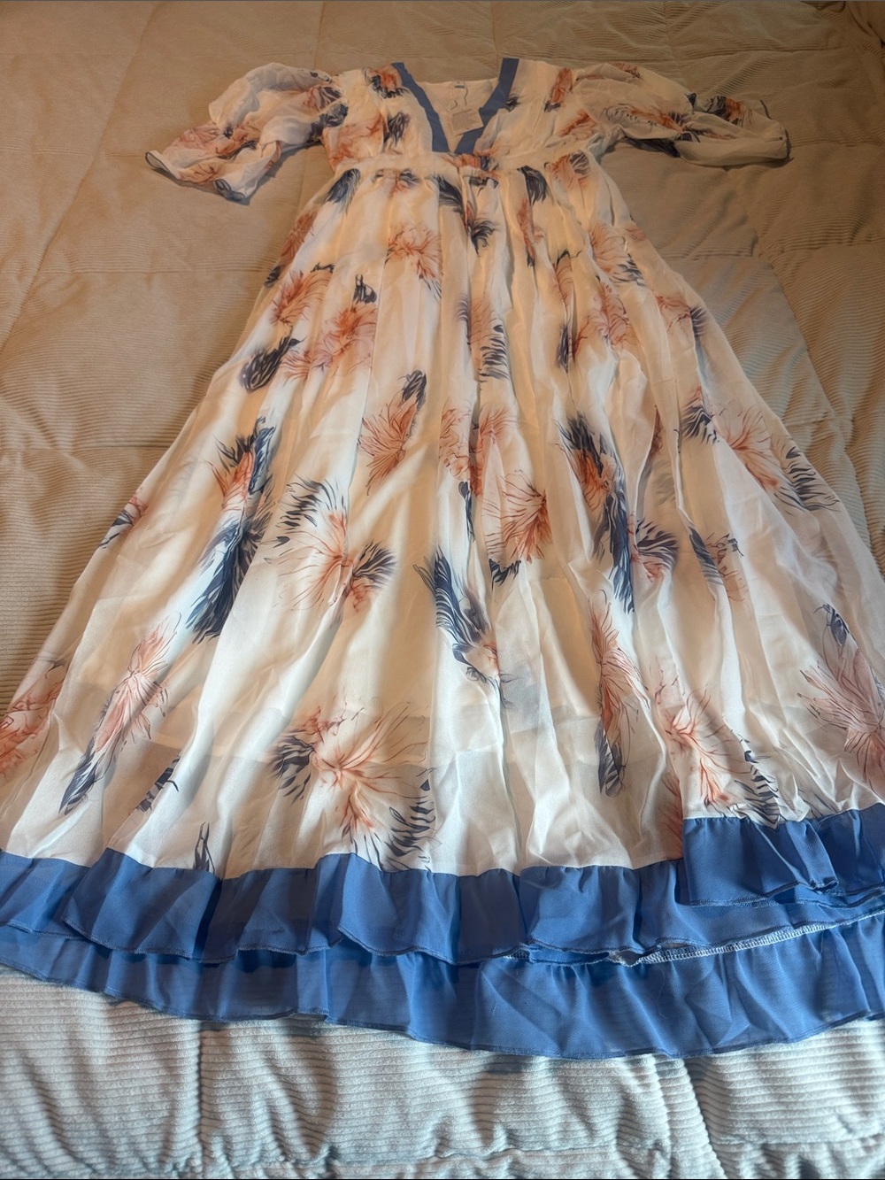Floral Maxi Dress in White, Blue, Peach
